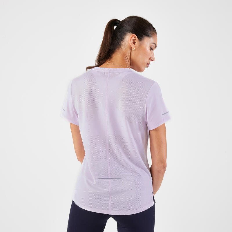 女款透氣跑步 T 恤 Kiprun Run－淡紫色