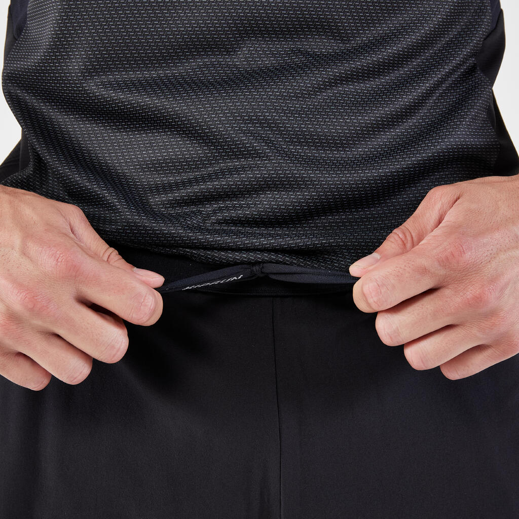 Short de running 2 en 1 negro para hombre Kiprun Run 500 Confort