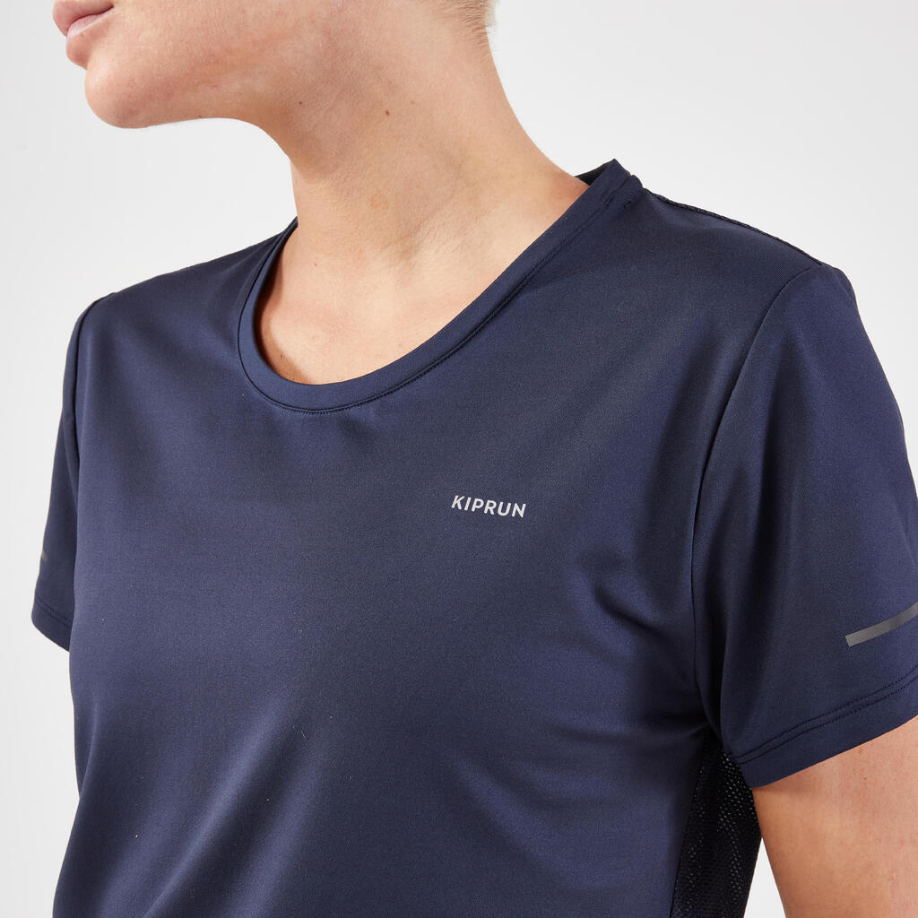 POLERA RUNNING TRANSPIRABLE MUJER KIPRUN RUN 500 DRY AZUL OSCURO