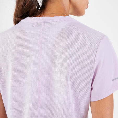 Majica kratkih rukava za trčanje Kiprun Run 500 Dry prozračna ženska - lila