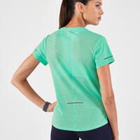 Majica kratkih rukava za trčanje Run 500 Dry prozračna ženska - zelena
