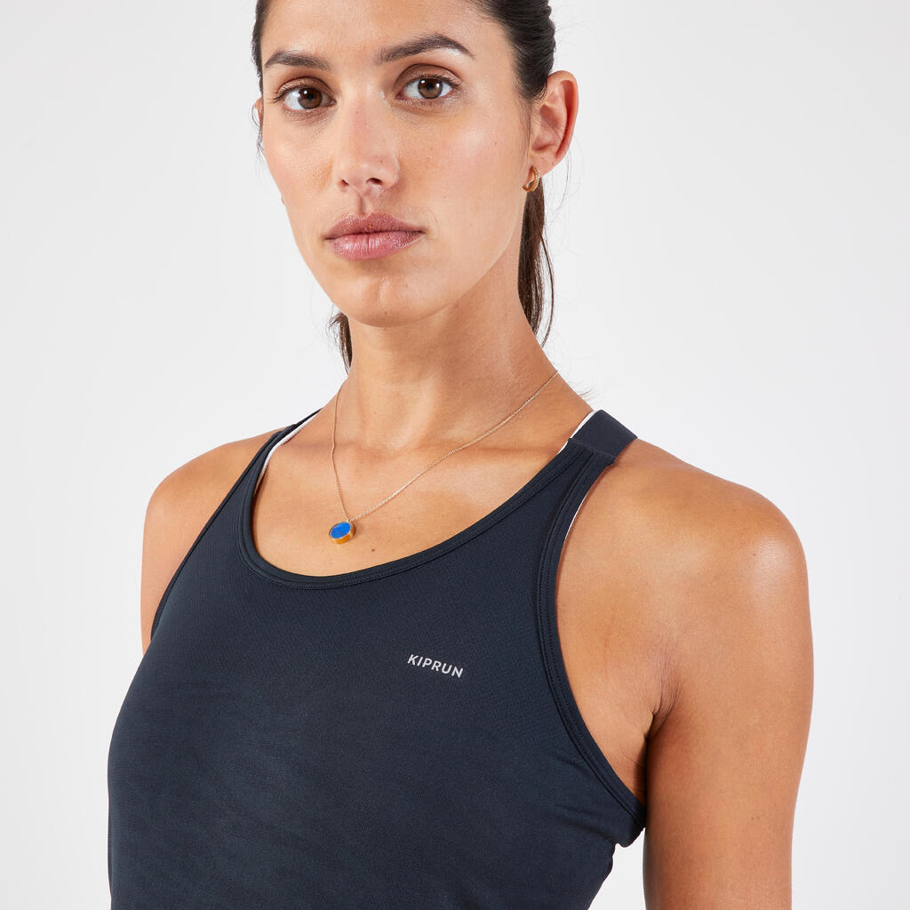 Débardeur running sans couture femme - kiprun run 500 confort  noir gris foncé