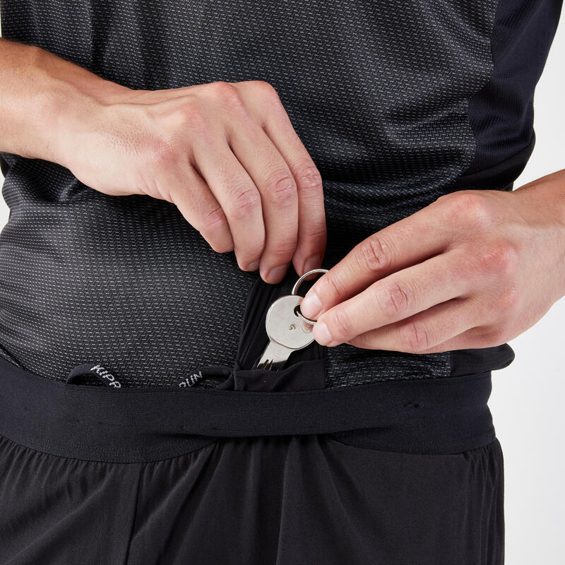 Short 2 en 1 de running Homme - KIPRUN Run 500 Confort Noir