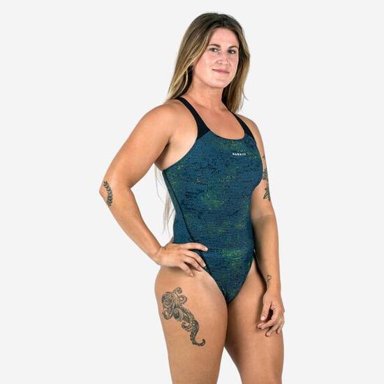 Maillot de bain 1 pièce natation entraînement femme, Kamyleon geol noir