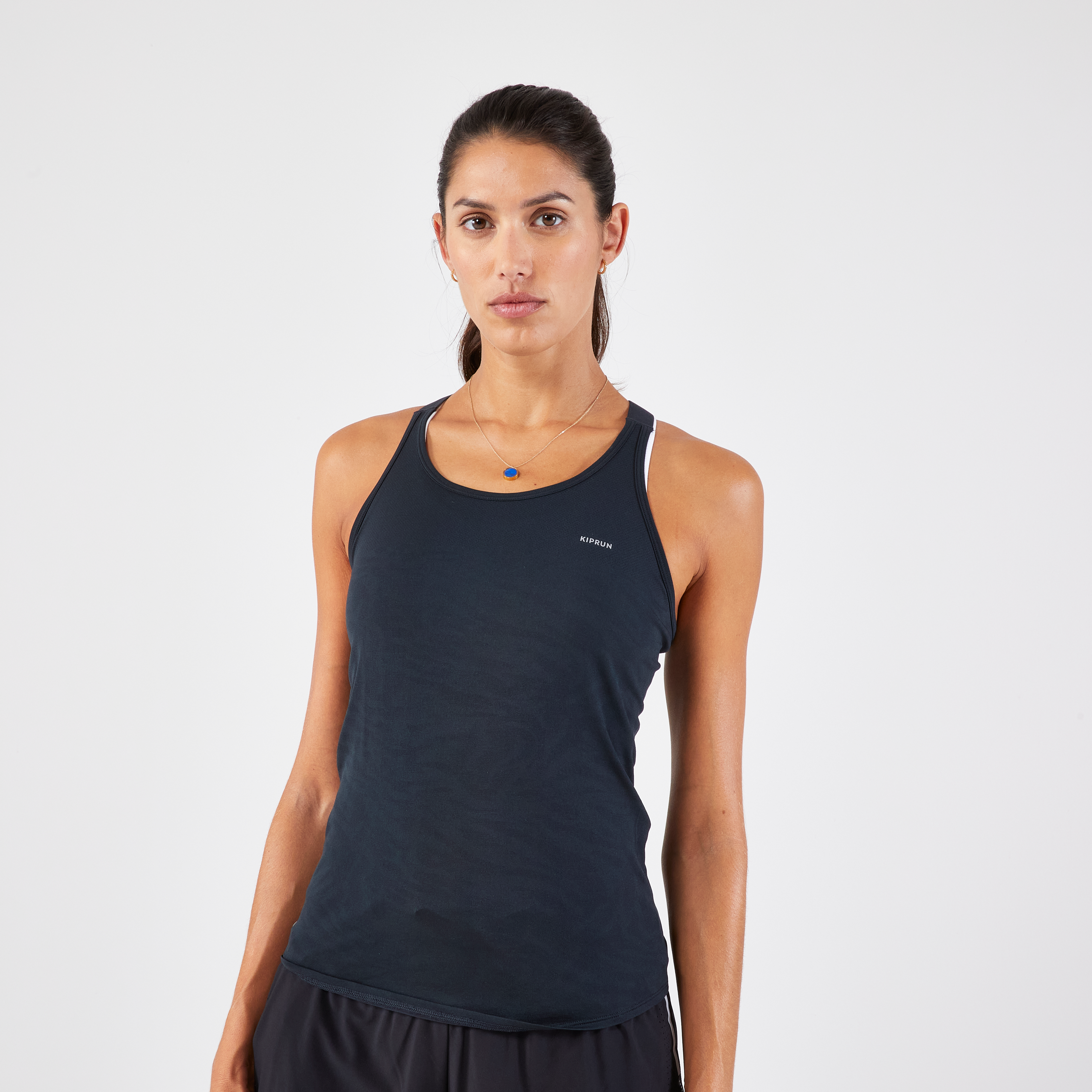 Débardeur running sans couture Femme - KIPRUN Run 500 Confort  noir gris foncé