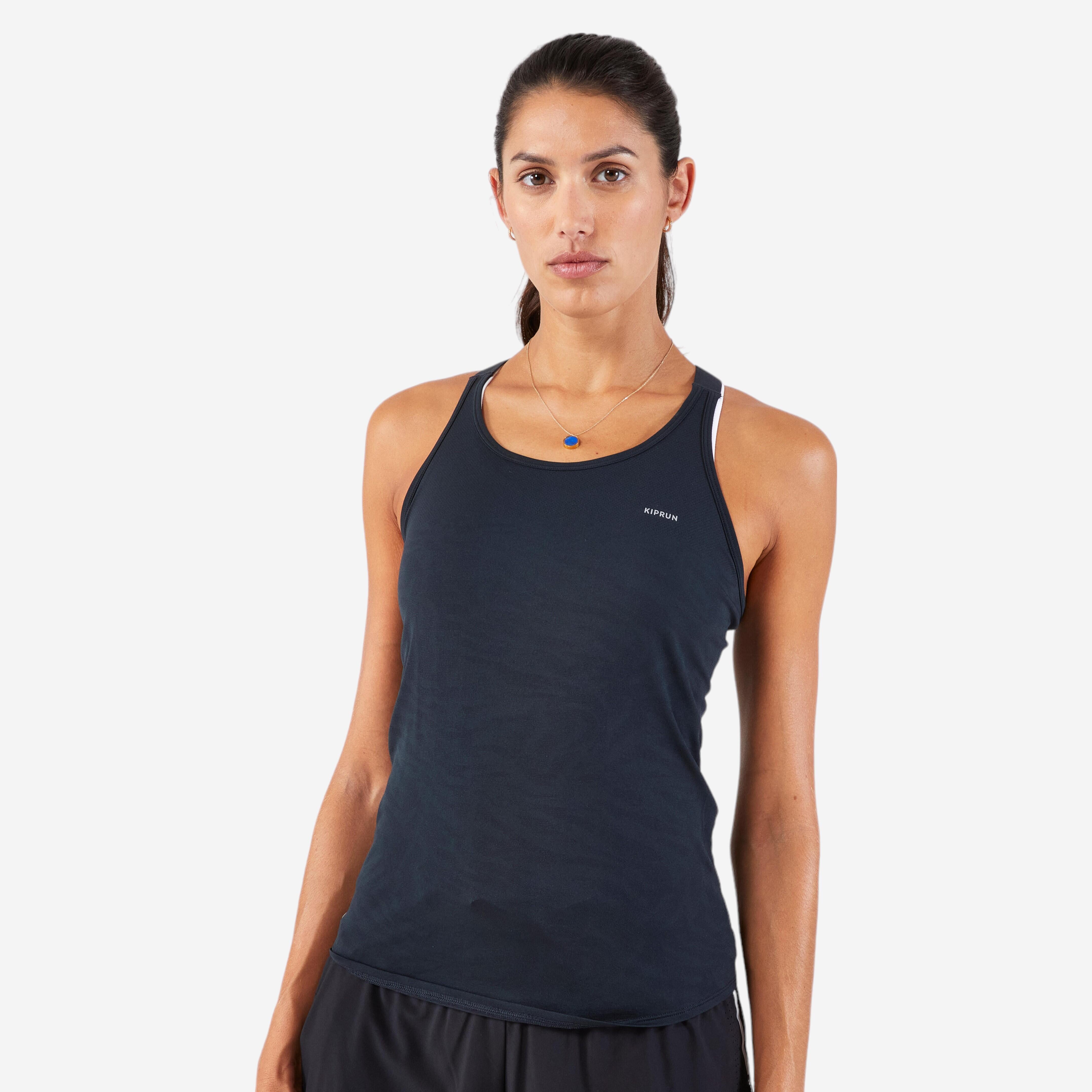 Women's seamless running tank top - KIPRUN Run 500 Confort black dark grey