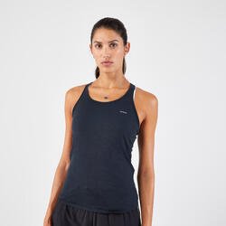 Camiseta sin mangas Running sin costuras mujer KIPRUN Run 500 Confort negro gris