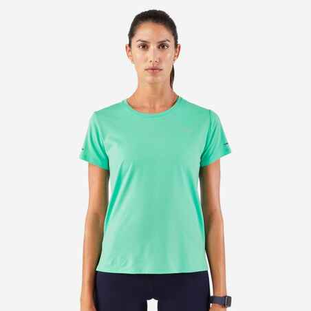 Playera de running transpirable verde para mujer Kiprun Run 500 Dry