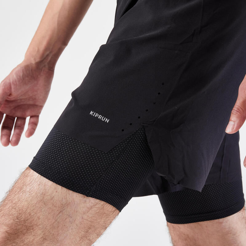 Erkek 2'si 1 Arada Koşu Şortu - Siyah - KIPRUN Run 500 Confort