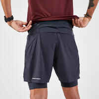 Men's Trail Running Long-Distance Shorts 2in1-KIPRUN Run Ultra 900-Grey
