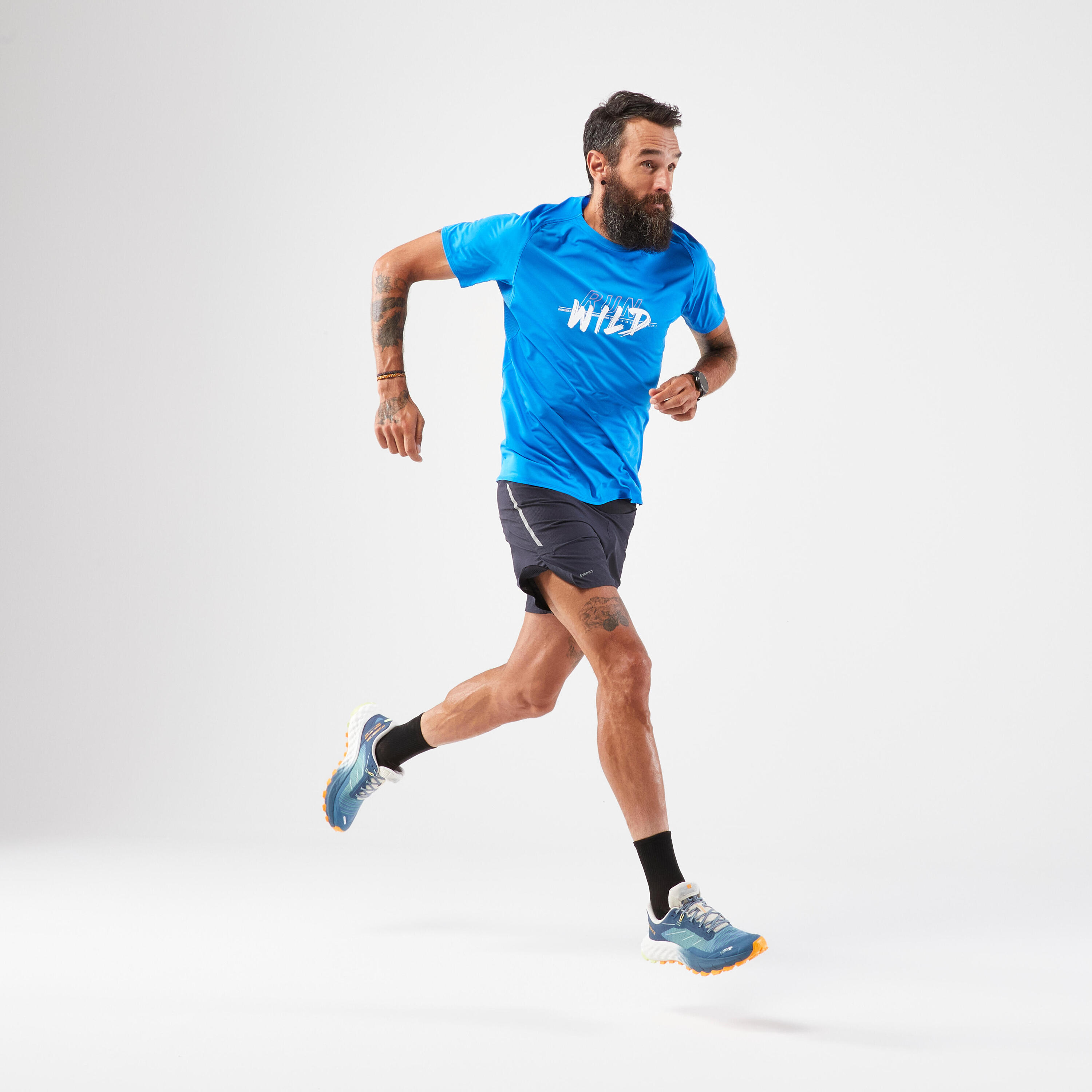 Men's Trail Running Resistant T-shirt-KIPRUN Run 500 Graph-Sea Blue 2/5