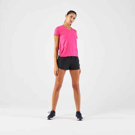 Camiseta de Running transpirable mujer - Kiprun Run 100 azul fucsia 