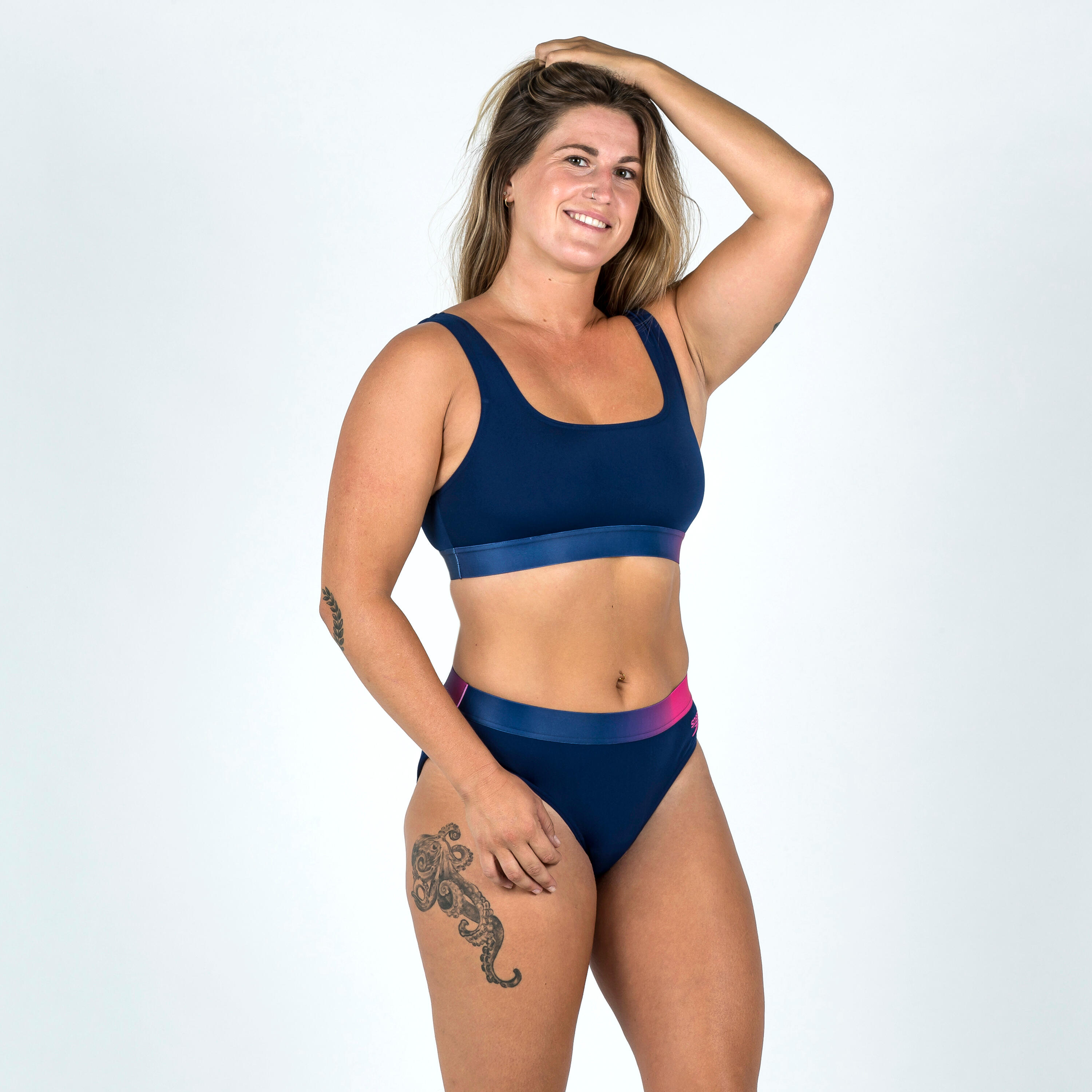 Cueca de bikini de natação mulher speedo azul rosa