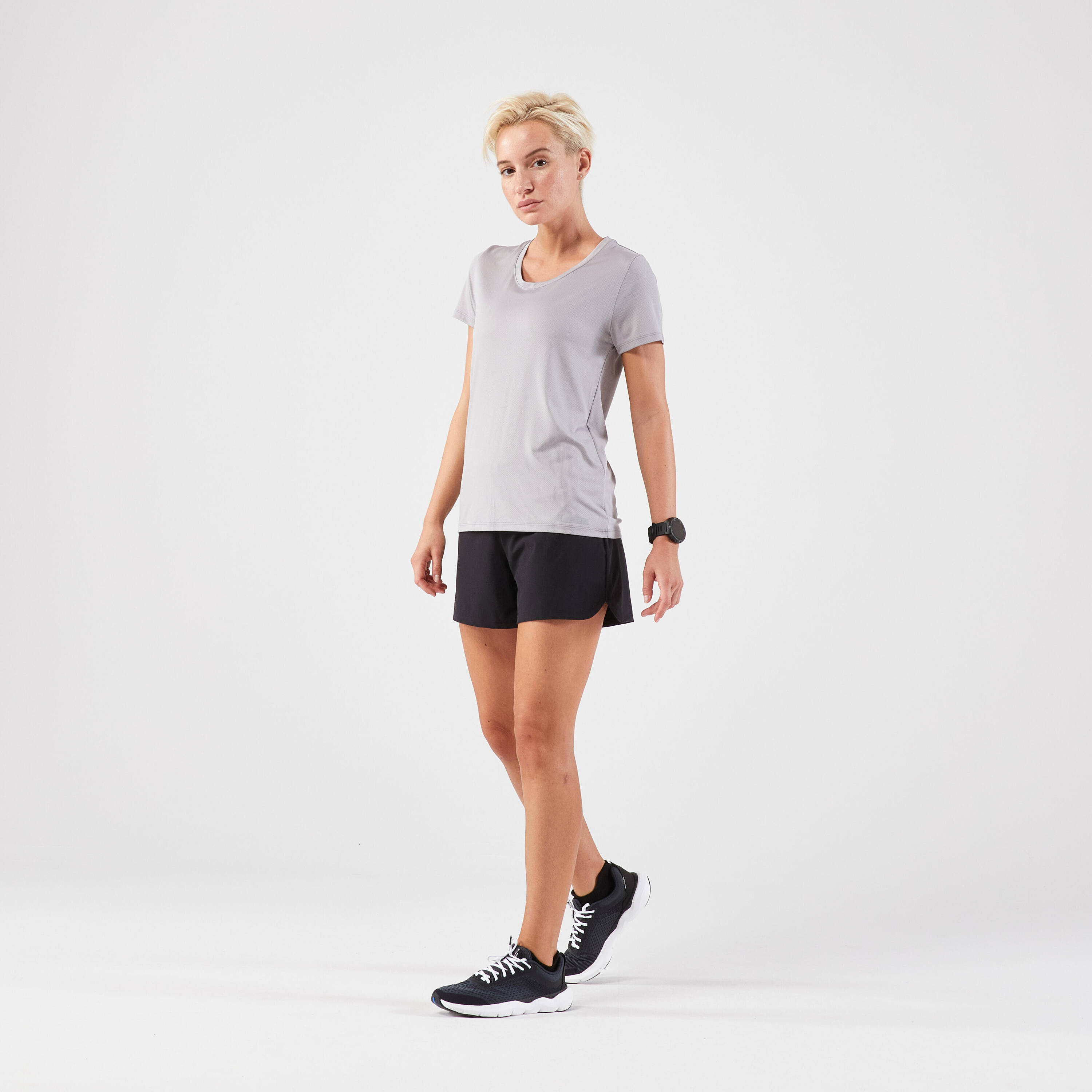 Women's Breathable Kiprun Run 100 Running T-Shirt - grey -  2
