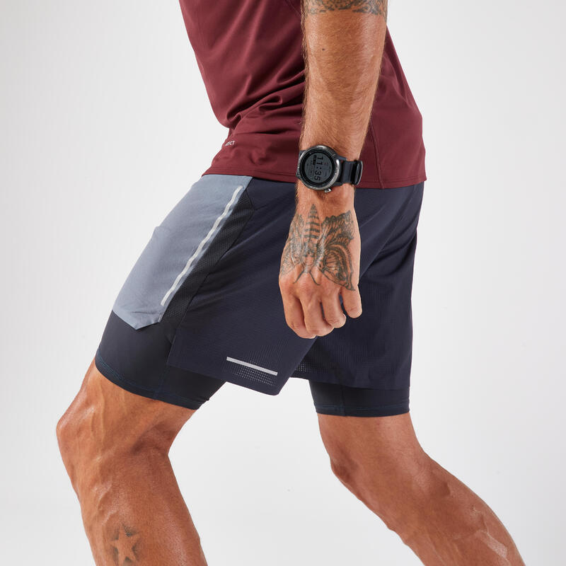 2-in-1 herenshort voor hard- en traillopen Run Ultra 900 lange afstanden grijs