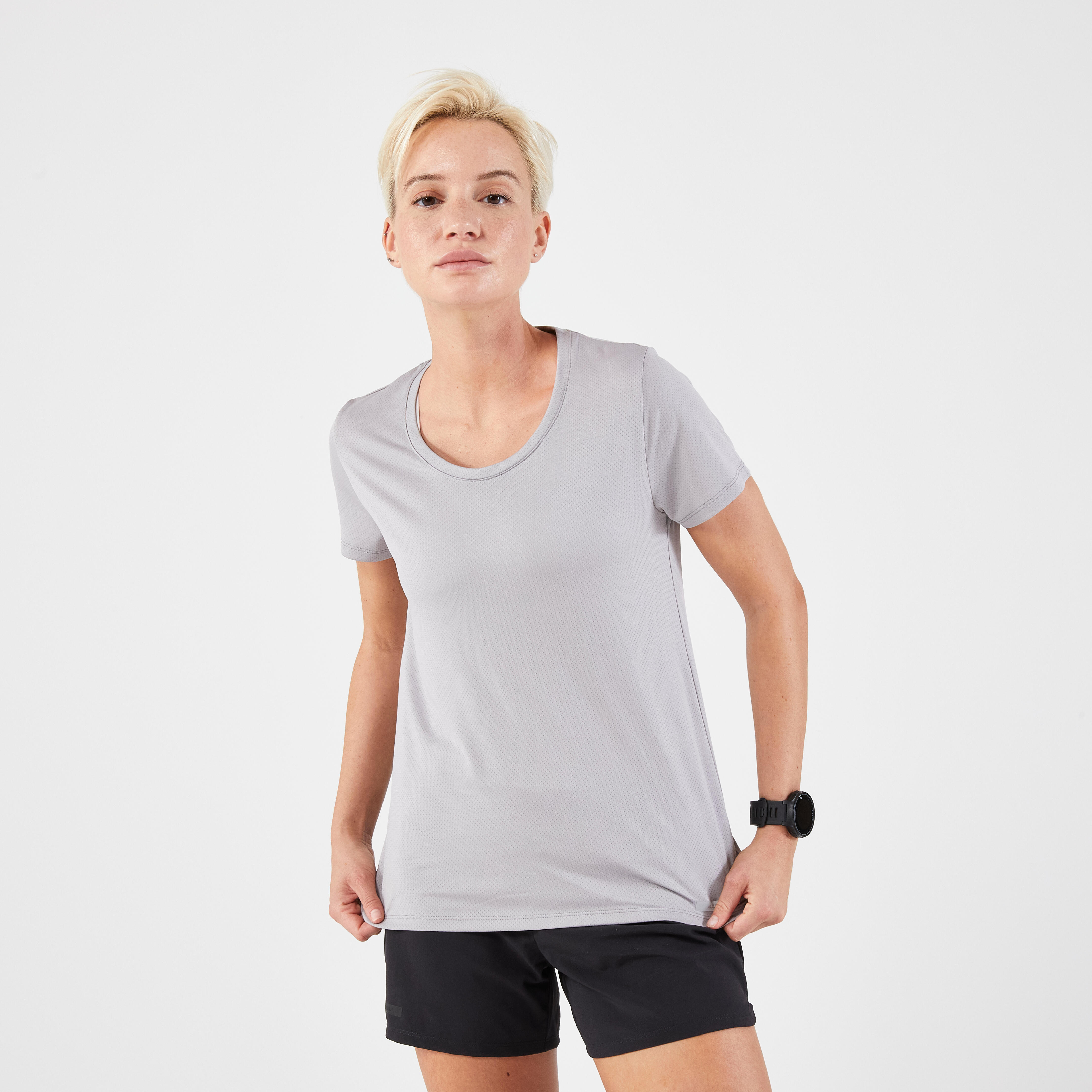 Women's breathable Kiprun Run running T-shirt  - grey