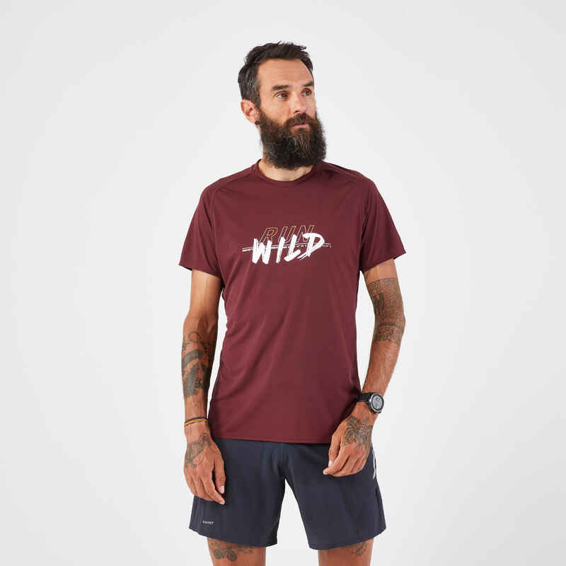 Men's Trail Running Resistant T-Shirt-KIPRUN Run 500 Graph-Dark Red