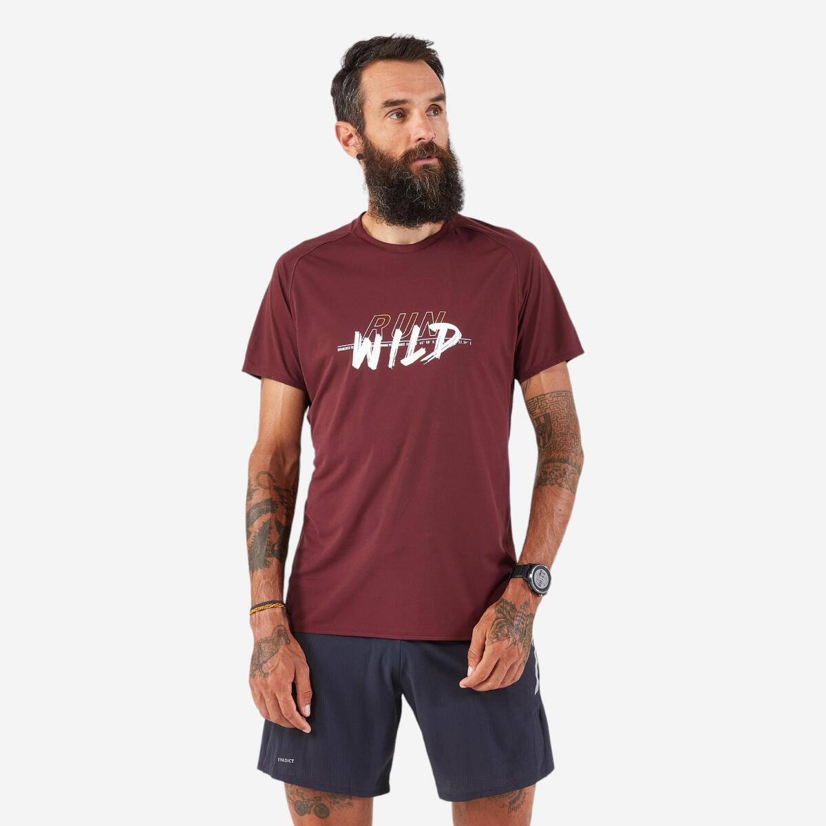 T-shirt de trail running résistant Homme - KIPRUN Run 500 Graph Rouge foncé