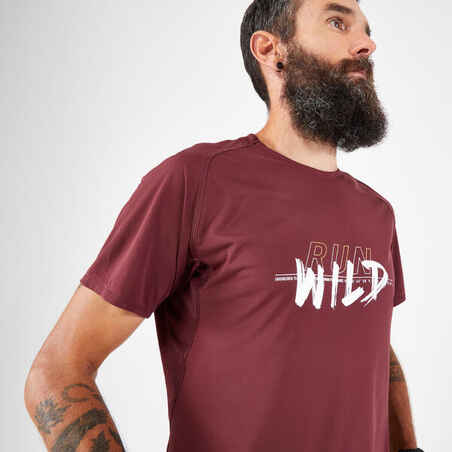 Men's Trail Running Resistant T-Shirt-KIPRUN Run 500 Graph-Dark Red