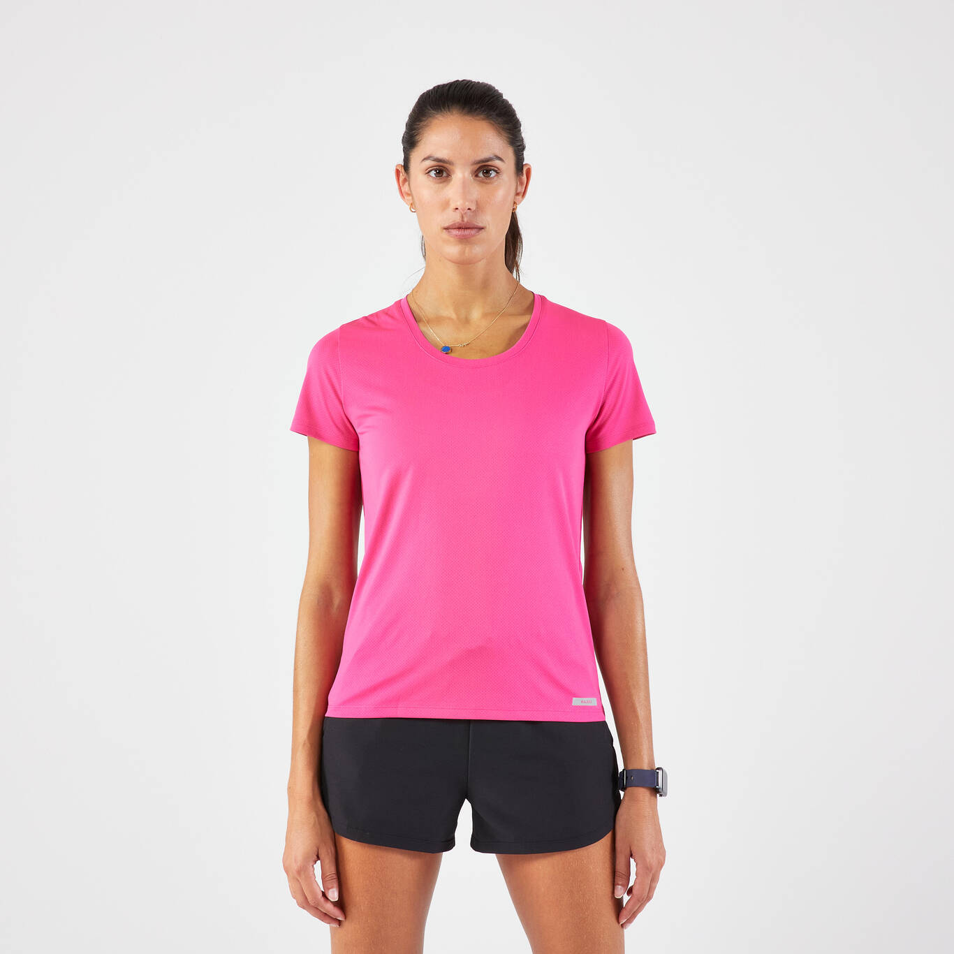 Kaos Lari Wanita Kiprun, Breathable - Biru Fuchsia