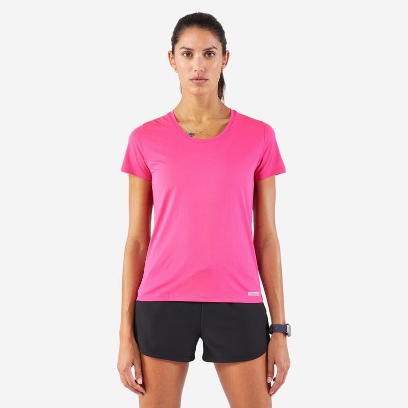 Ademend hardloopshirt met korte mouwen voor dames Run 100 fuchsiaroze