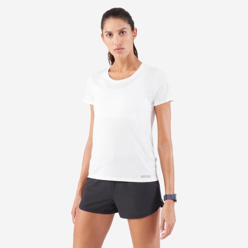 T-shirt de Corrida Respirável Mulher Kiprun Run 100 Branco