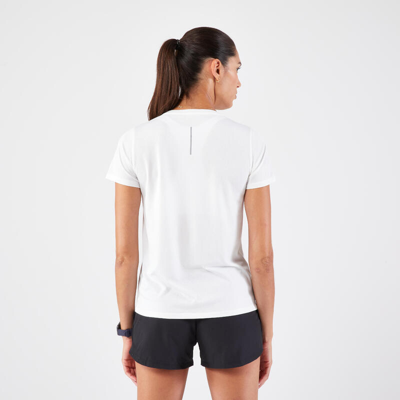 女款透氣跑步 T 恤 Kiprun Run－白色