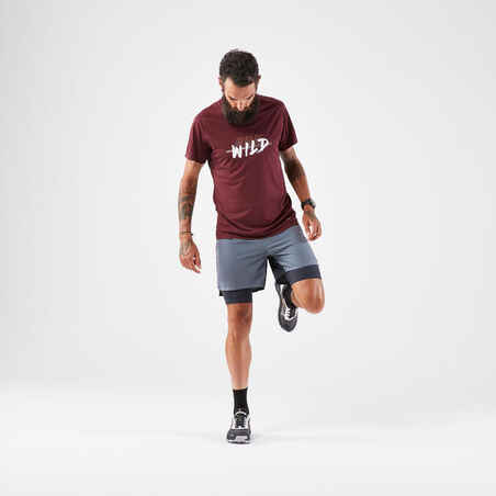 Men's Trail Running Long-Distance Shorts 2in1-KIPRUN Run Ultra 900-Grey