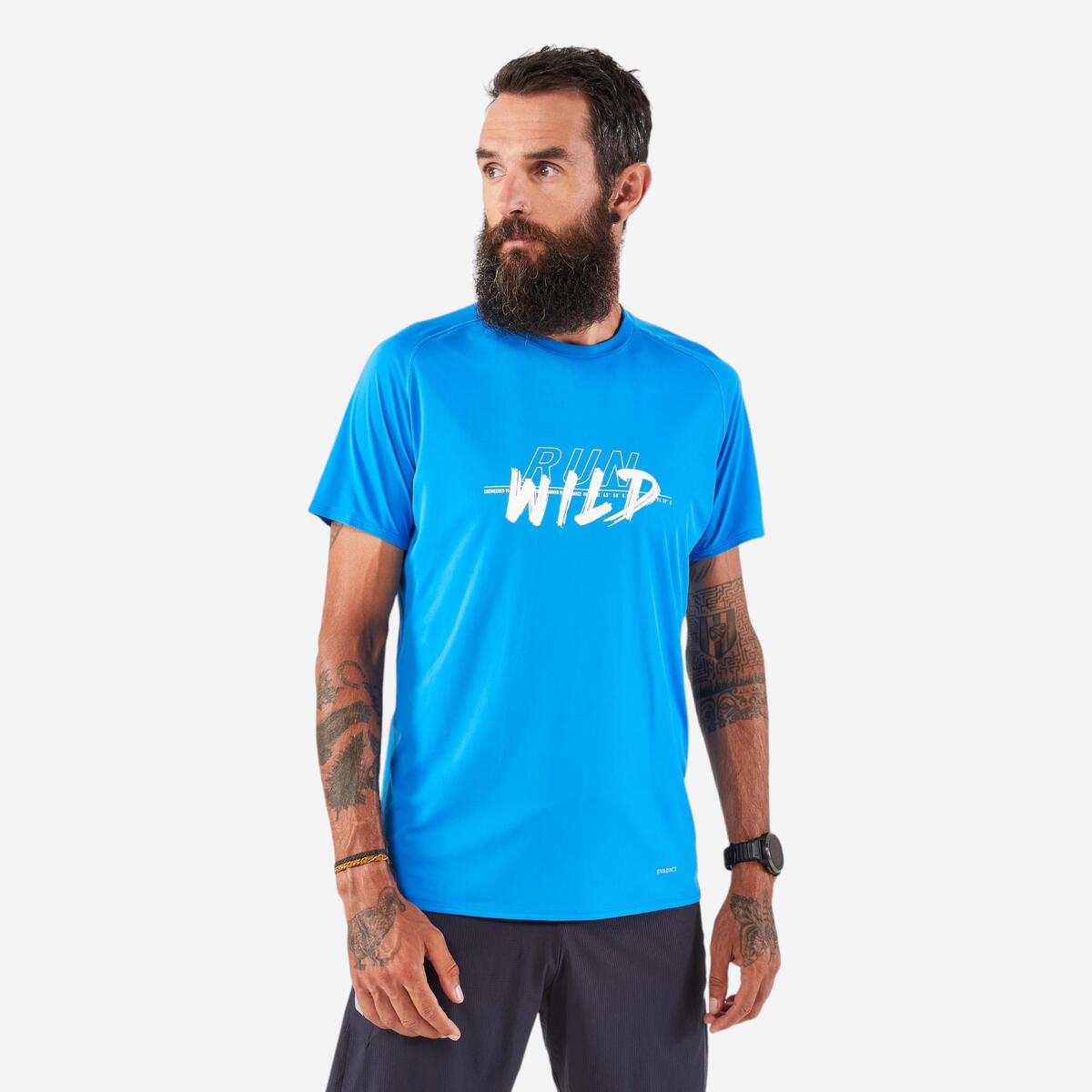T-shirt de trail running résistant Homme - KIPRUN Run 500 Graph Bleu mer du sud