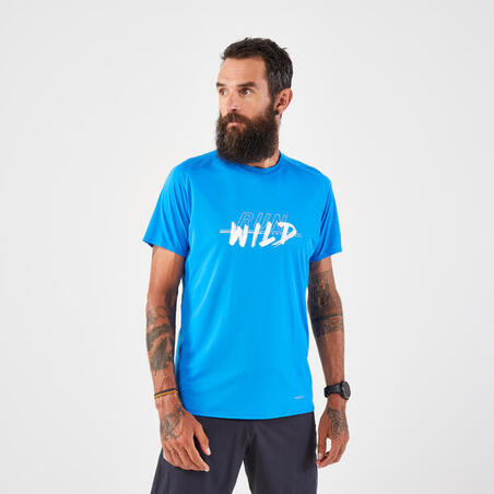 T-shirt för löpning - Run 500 - herr blå/mönstrad