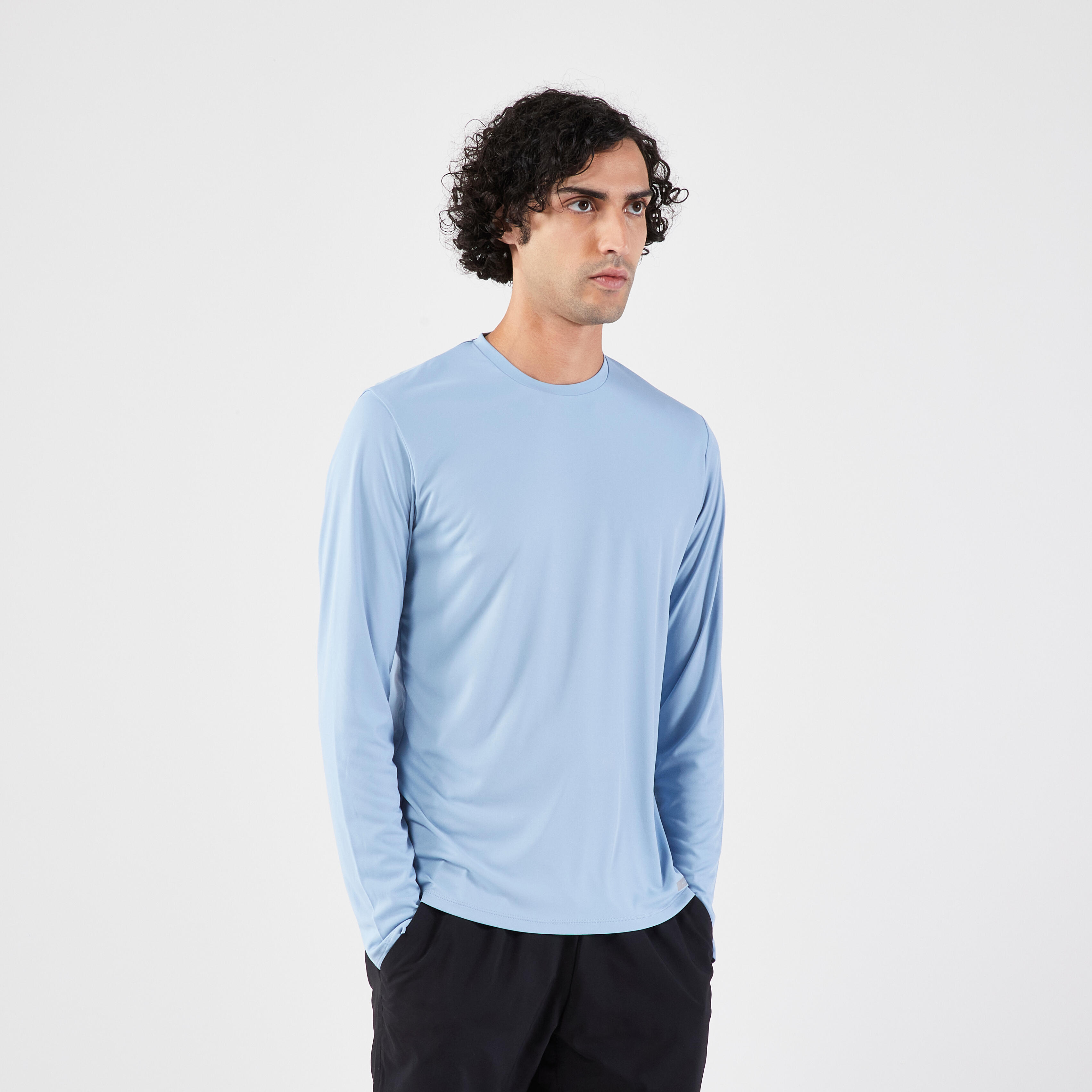 POLERA MANGA LARGA RUNNING ANTI UV HOMBRE KIPRUN DRY 500 UV AZUL CLARO Decathlon