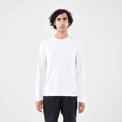 
      Pánske bežecké tričko Dry 500 s dlhým rukávom a UV ochranou biele
  