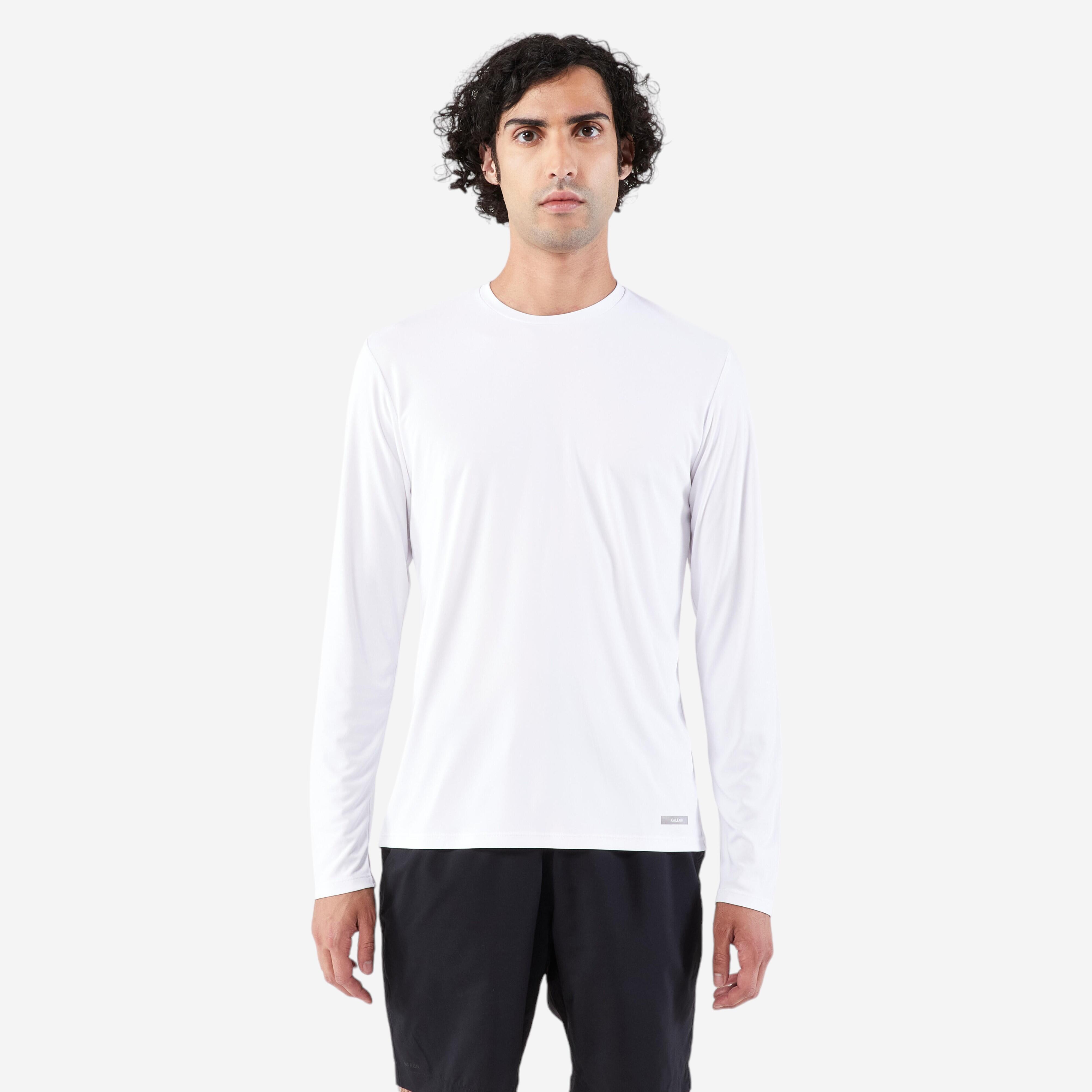 Men's long-sleeved anti-uv running T-shirt - kiprun dry 500 uv white