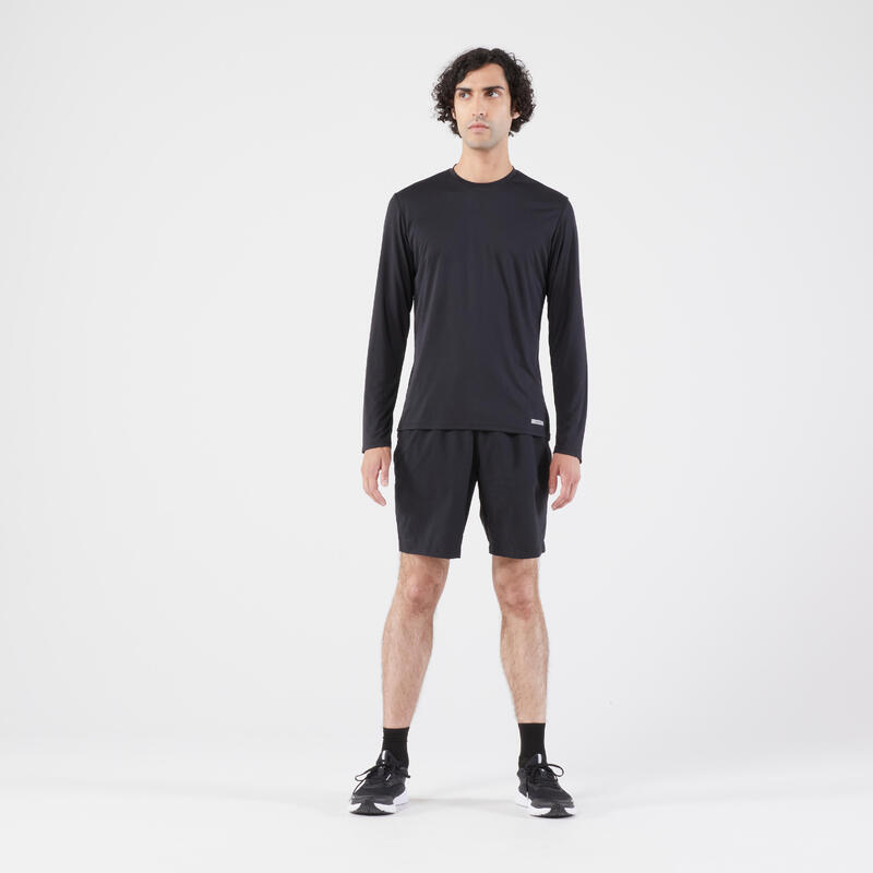 Uv-werend hardloopshirt met lange mouwen voor heren Dry 500 UV zwart