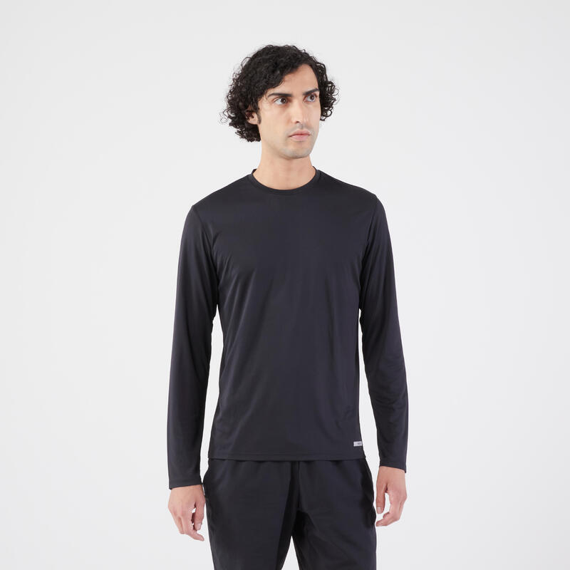 Uv-werend hardloopshirt met lange mouwen voor heren Dry 500 UV zwart