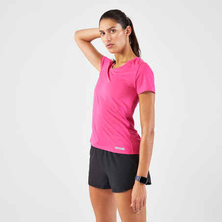 Women's Running Breathable T-Shirt KIPRUN Run 100-Fuchsia pink