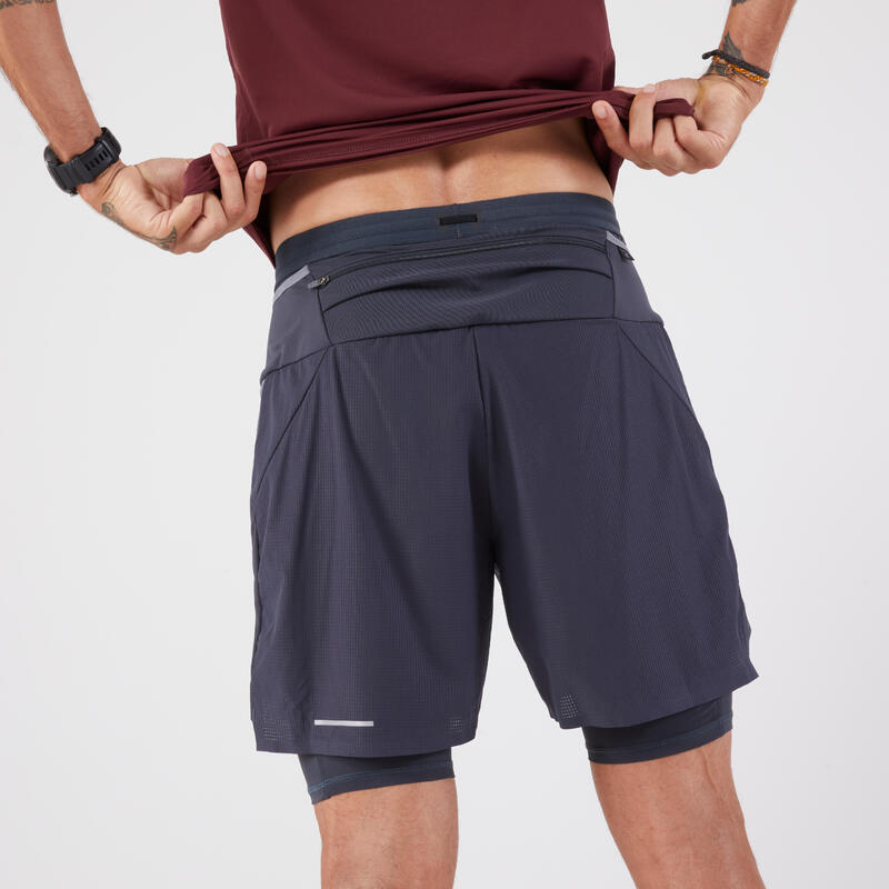 2-in-1 herenshort voor hard- en traillopen Run Ultra 900 lange afstanden grijs