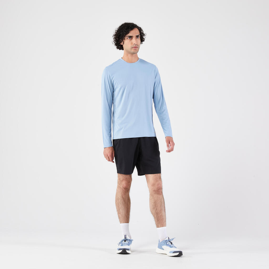 POLERA MANGA LARGA RUNNING ANTI-UV HOMBRE KIPRUN DRY 500 UV AZUL CLARO 