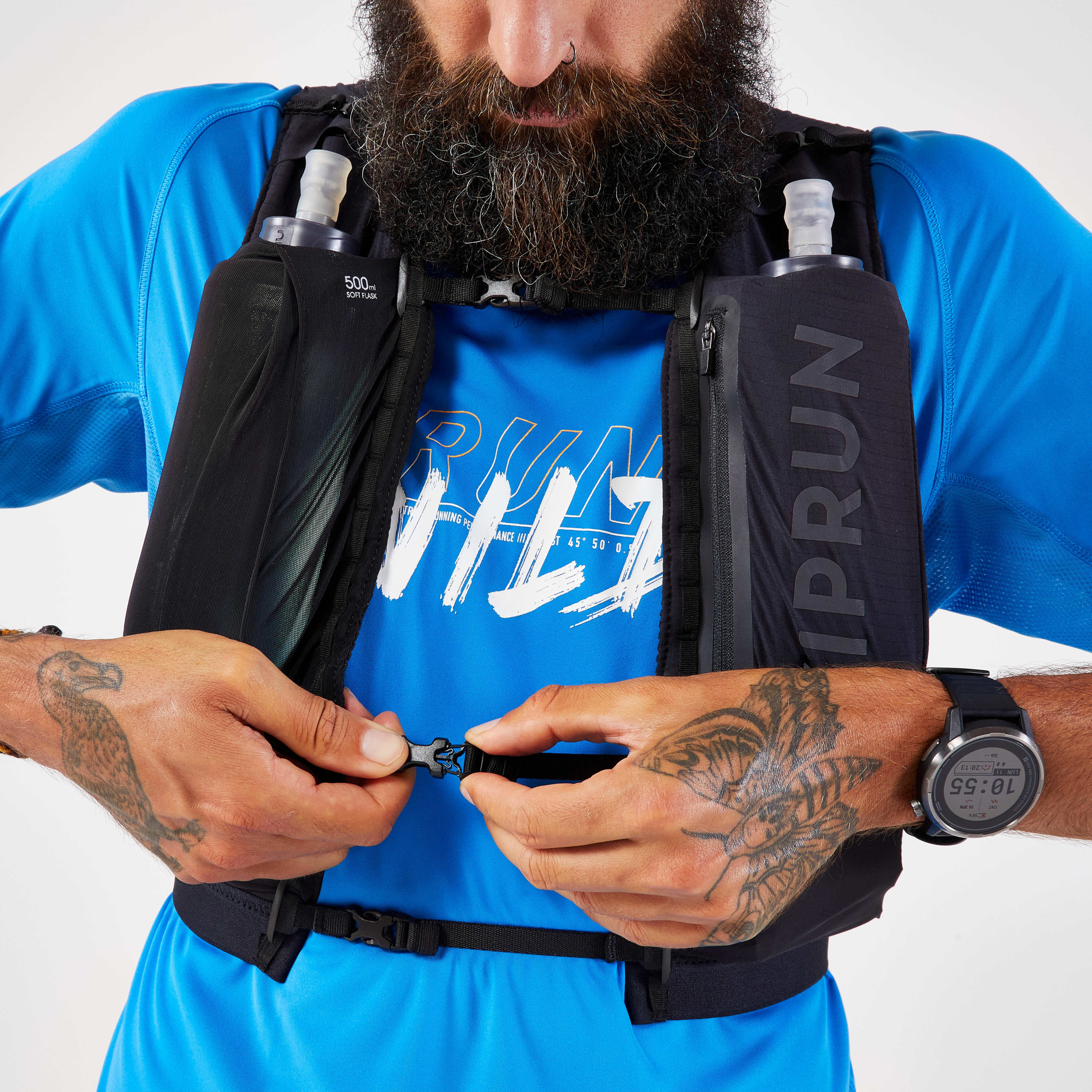 Gilet D’Hydratation Trail Running – 2 Bouteilles Souples 500 Ml Incluses – Respirant & Réglable – Pour Marathon, Rando, Vélo – Hommes/Femmes