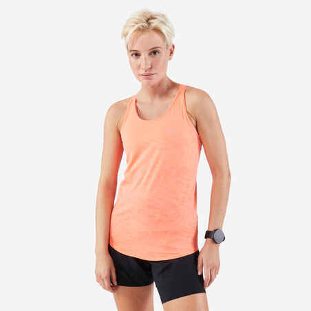 Moteriški bėgimo marškinėliai be rankovių su įsiūta liemenėle „Kiprun Care“, koralų spalvos