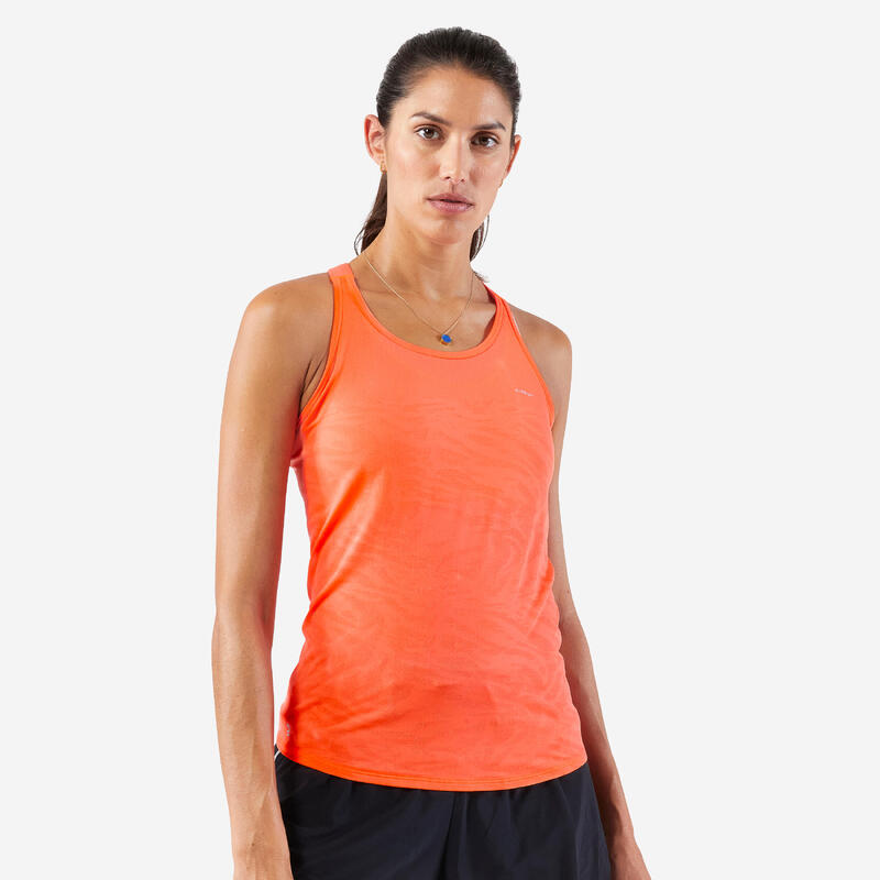 Camiseta sin mangas Running sin costuras mujer - KIPRUN Run 500 Confort coral 