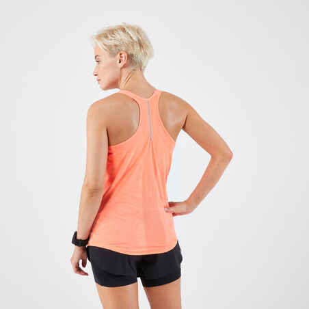 Moteriški bėgimo marškinėliai be rankovių su įsiūta liemenėle „Kiprun Care“, koralų spalvos
