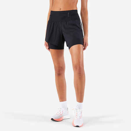 Women's running shorts with integrated racing shorts - KIPRUN MARATHON - black
