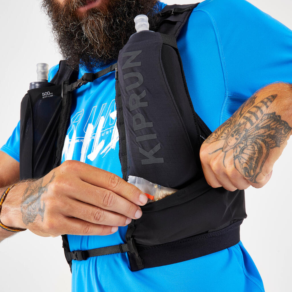 Gilet trail running compétition porte flasques Mixte - KIPRUN veste 5L noir