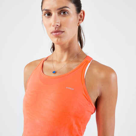 Playera de running sin mangas y sin costuras coral para mujer Kiprun Run 500