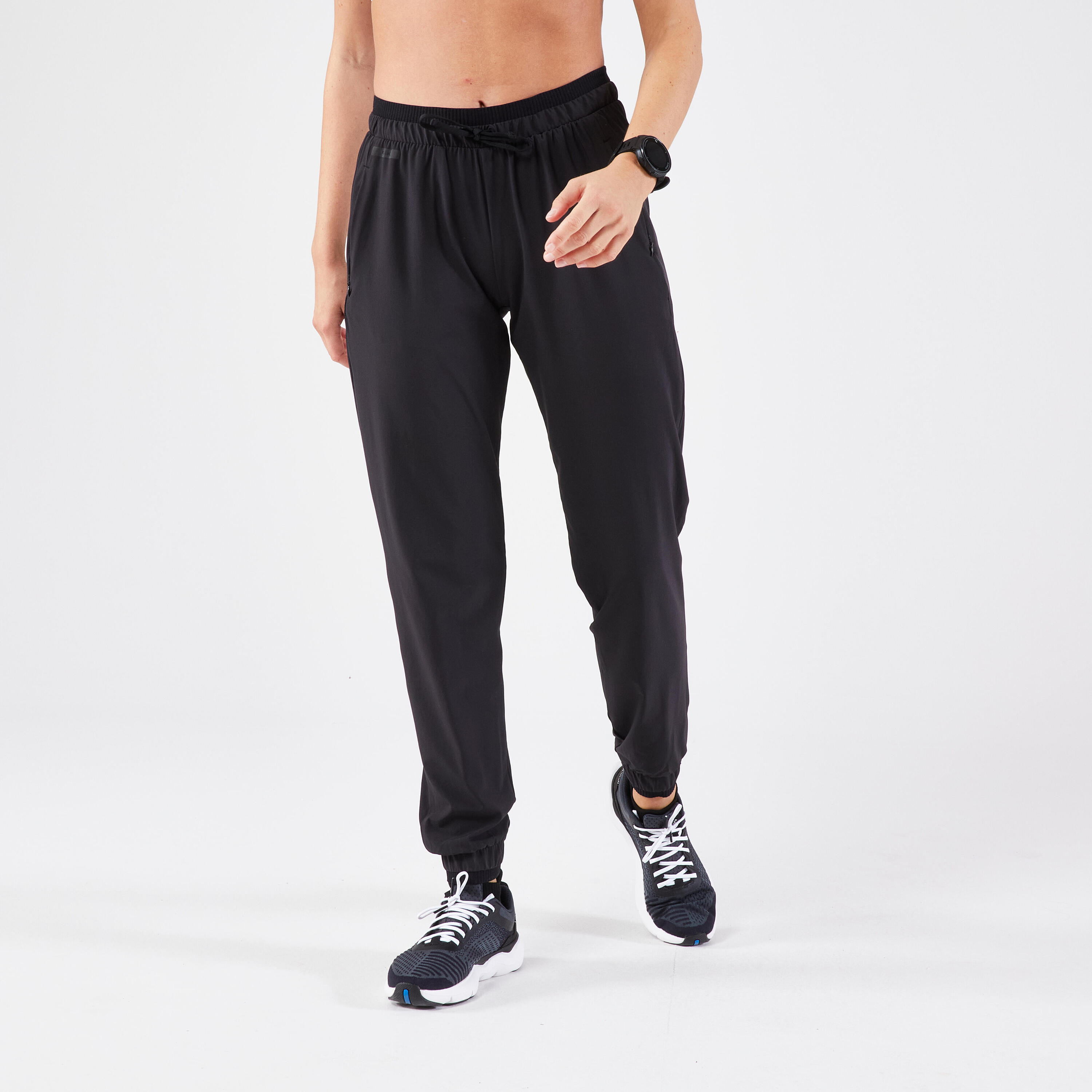 Pantaloni running donna RUN 500 DRY neri 20/34