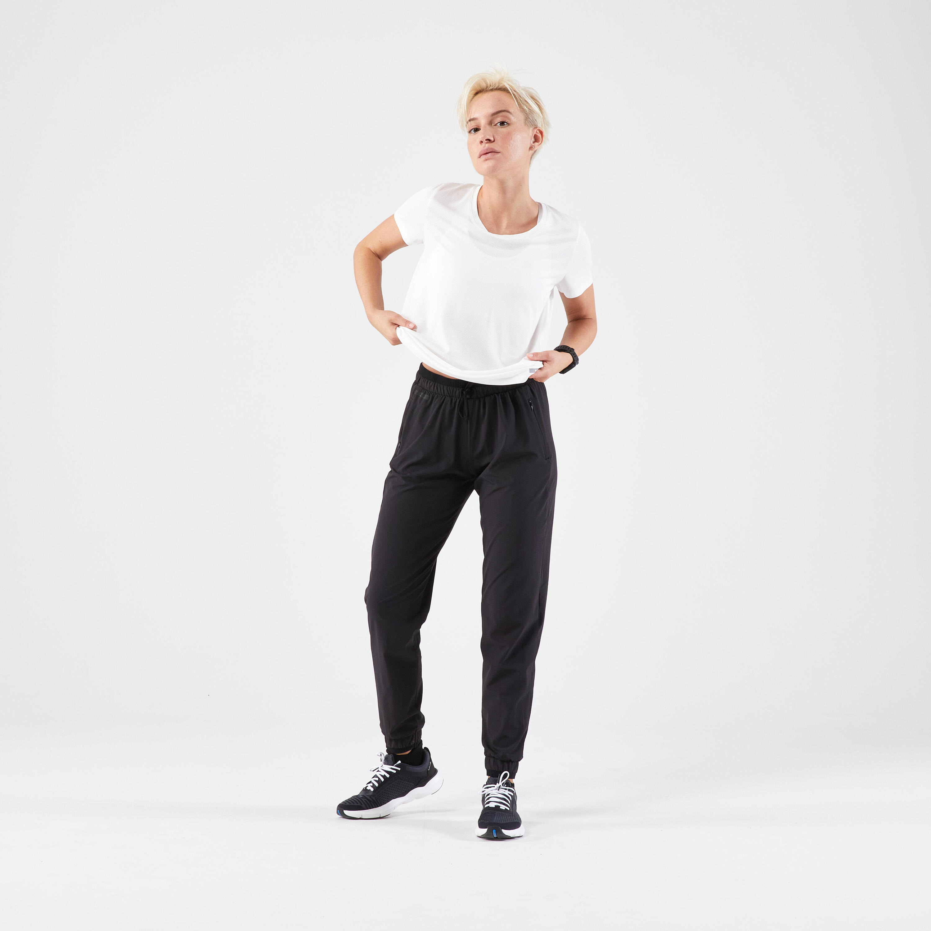 Pantaloni running donna RUN 500 DRY neri 11/34