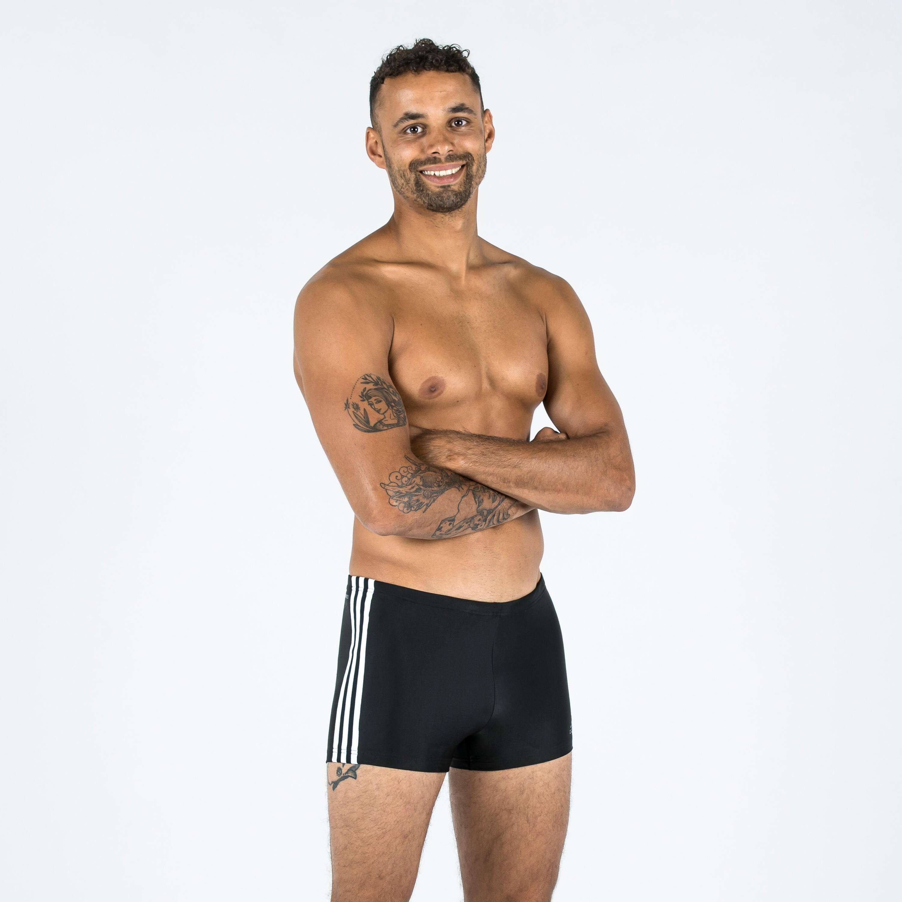 Men's swimming boxer swimsuit ADIDAS 3S black white 2/5