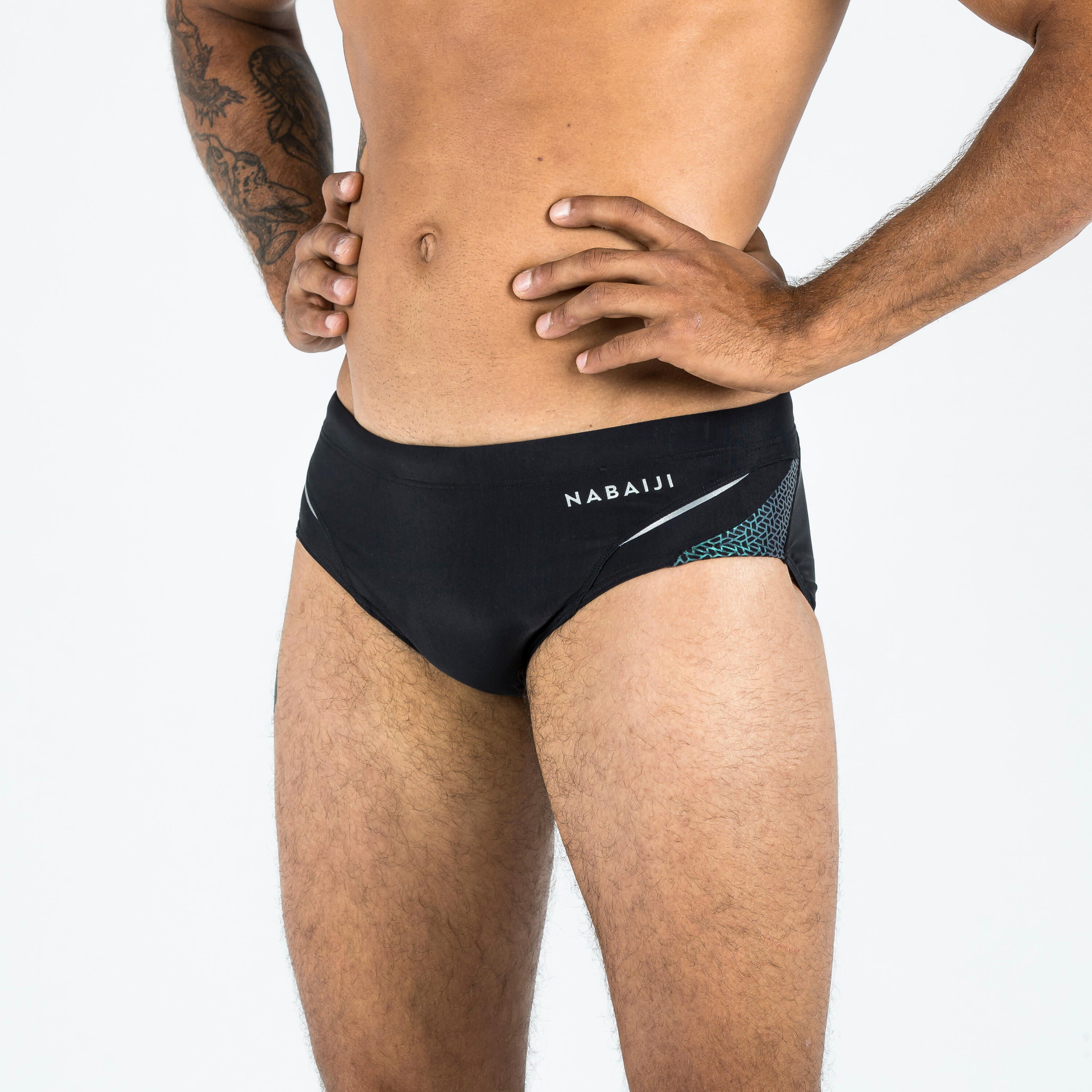 MEN'S swimming BRIEFS 900 YOKE TRAM Black Green 3/7