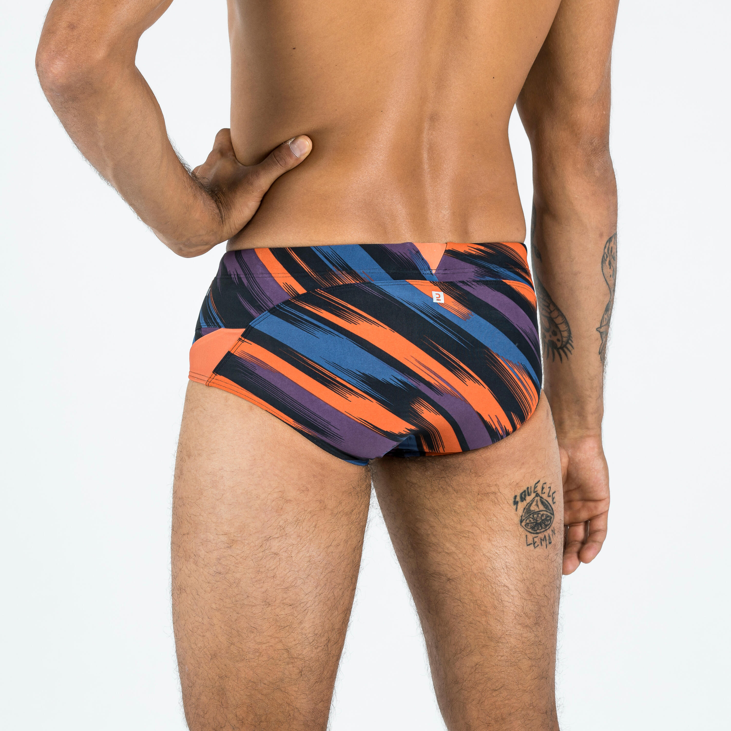 Men’s square-cut swimming briefs 900 baleo blue purple orange 4/11